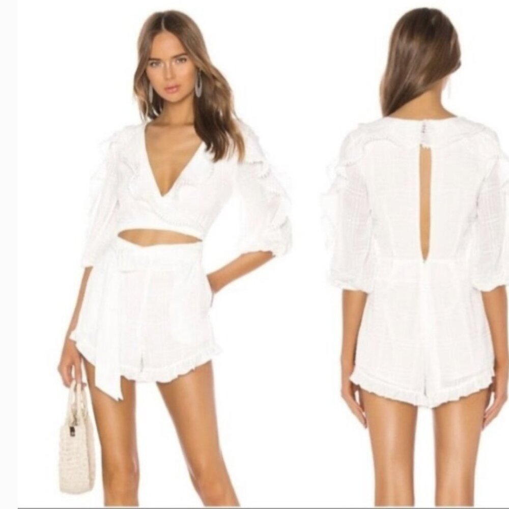 Majorelle Enzo Romper Womens XS Ivory Front Cut Out Ruffle Bachelorette Wedding